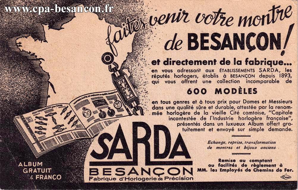 Faites venir votre montre de BESANÇON - SARDA - Fabrique d Horlogerie de Précision